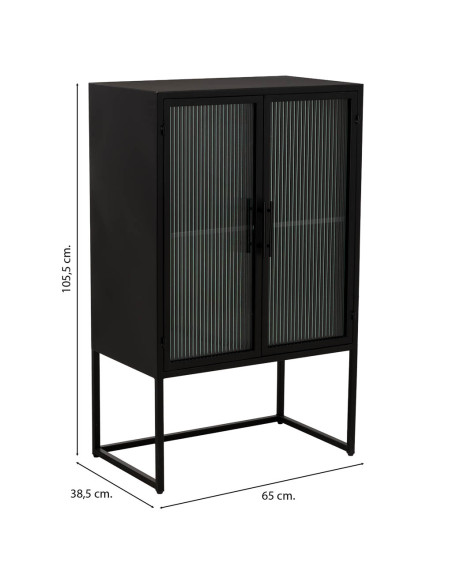 Vitrine 2 portes métal noir et verre strié 65x38,5x105,5 cm Maveleno  - 6