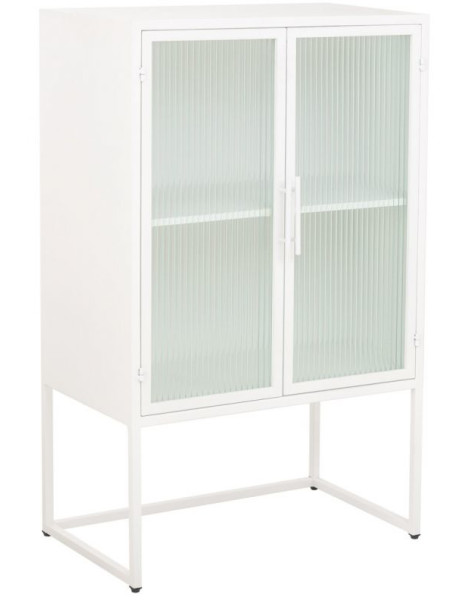 Vitrine 2 portes métal blanc et verre strié 65x38,5x105,5 cm Maveleno  - 1