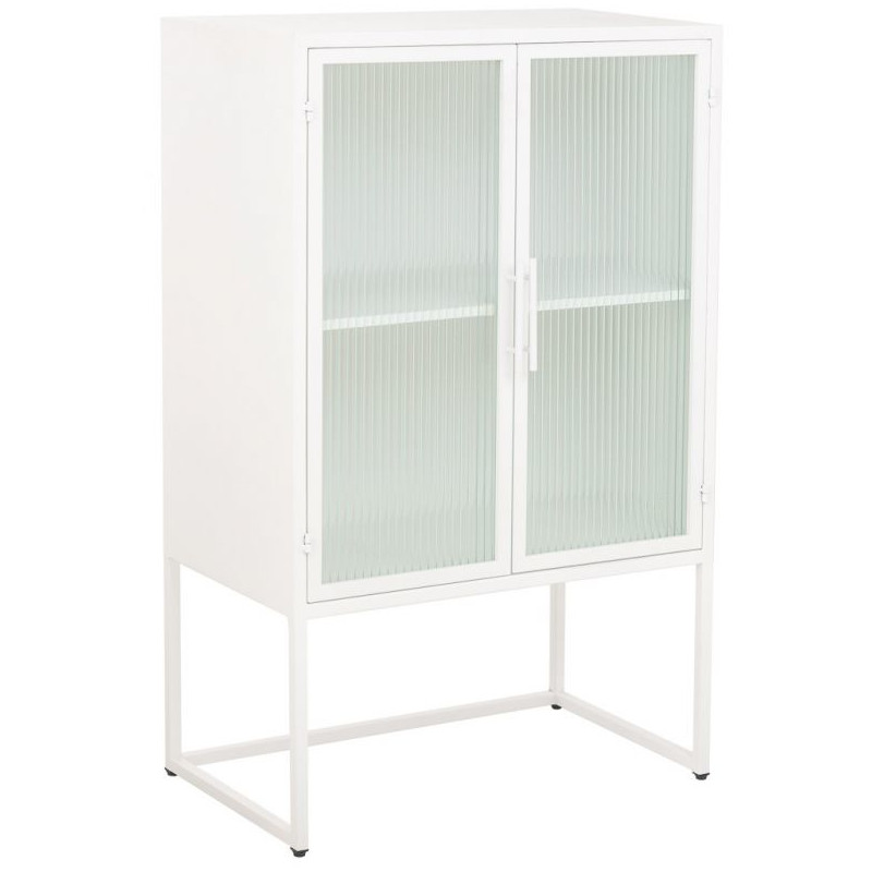 Vitrine 2 portes métal blanc et verre strié 65x38,5x105,5 cm Maveleno  - 1