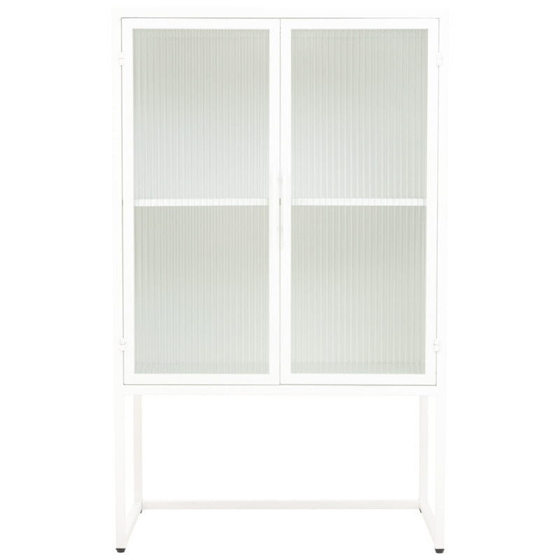 Vitrine 2 portes métal blanc et verre strié 65x38,5x105,5 cm Maveleno  - 2