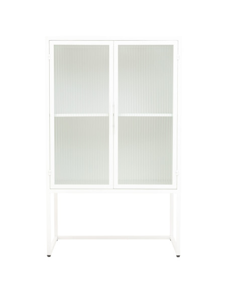 Vitrine 2 portes métal blanc et verre strié 65x38,5x105,5 cm Maveleno  - 2