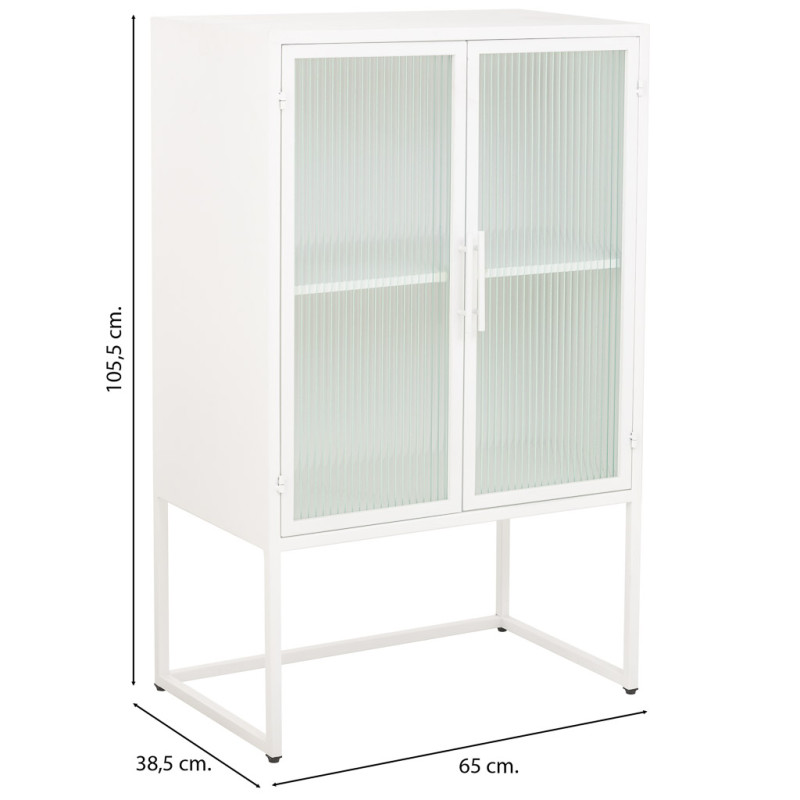 Vitrine 2 portes métal blanc et verre strié 65x38,5x105,5 cm Maveleno  - 6