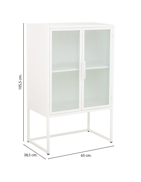 Vitrine 2 portes métal blanc et verre strié 65x38,5x105,5 cm Maveleno  - 6