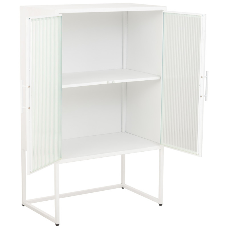 Vitrine 2 portes métal blanc et verre strié 65x38,5x105,5 cm Maveleno  - 3