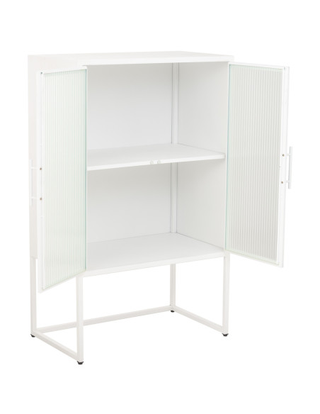 Vitrine 2 portes métal blanc et verre strié 65x38,5x105,5 cm Maveleno  - 3