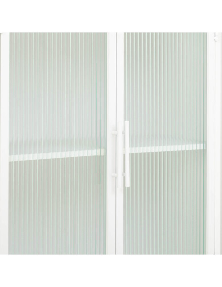Vitrine 2 portes métal blanc et verre strié 65x38,5x105,5 cm Maveleno  - 5