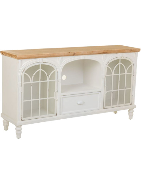 Meuble TV blanc vieilli et bois naturel 150x36x80 cm Almarina  - 1