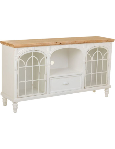 Meuble TV blanc vieilli et bois naturel 150x36x80 cm Almarina  - 1
