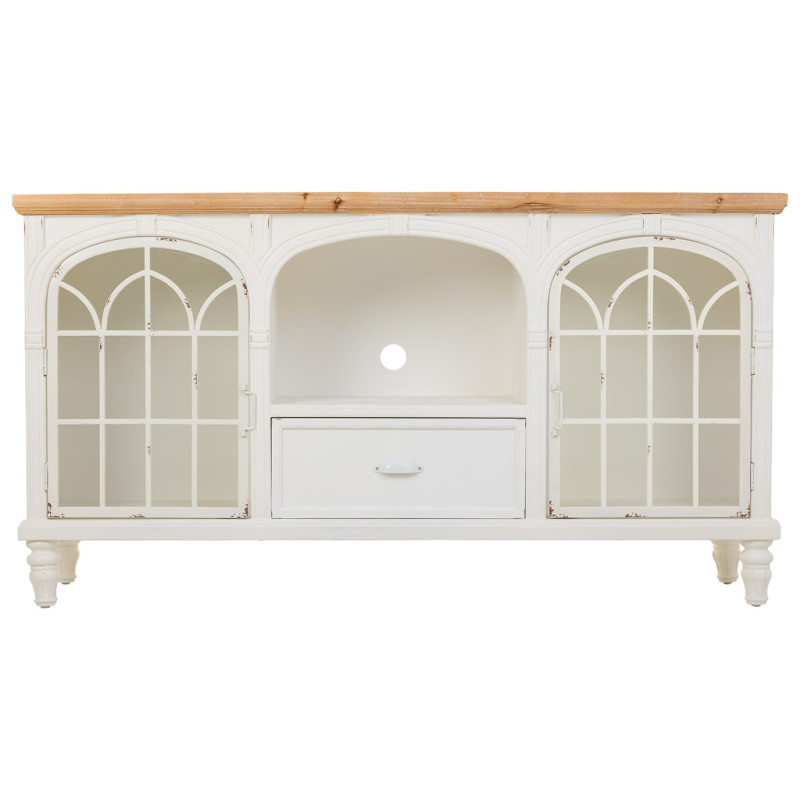 Meuble TV blanc vieilli et bois naturel 150x36x80 cm Almarina  - 2