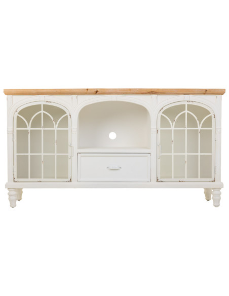 Meuble TV blanc vieilli et bois naturel 150x36x80 cm Almarina  - 2