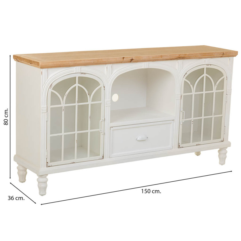 Meuble TV blanc vieilli et bois naturel 150x36x80 cm Almarina  - 9