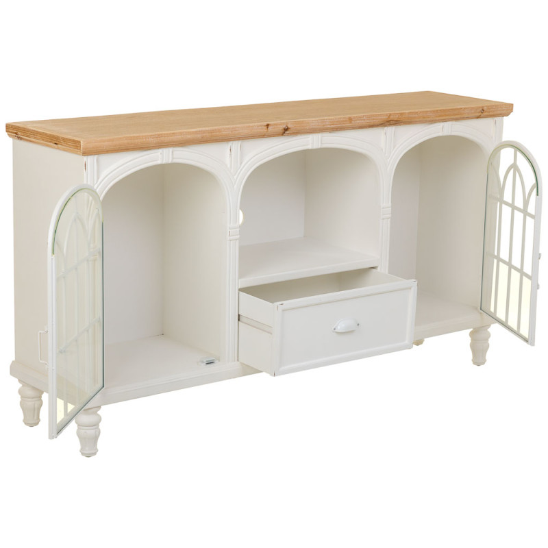 Meuble TV blanc vieilli et bois naturel 150x36x80 cm Almarina  - 3