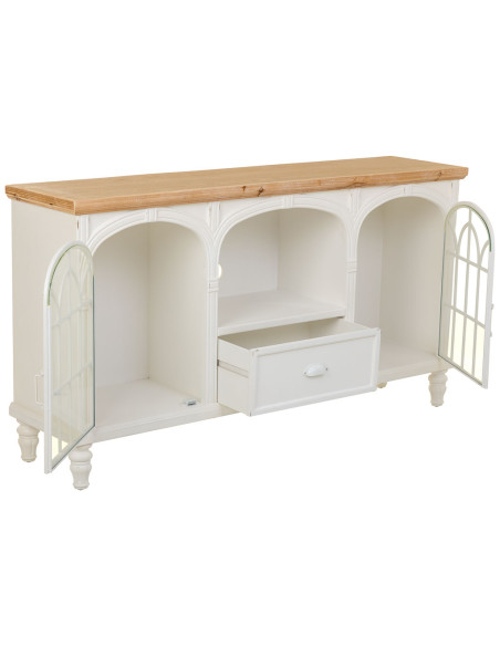 Meuble TV blanc vieilli et bois naturel 150x36x80 cm Almarina  - 3
