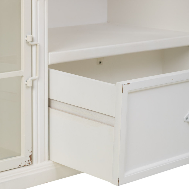 Meuble TV blanc vieilli et bois naturel 150x36x80 cm Almarina  - 6