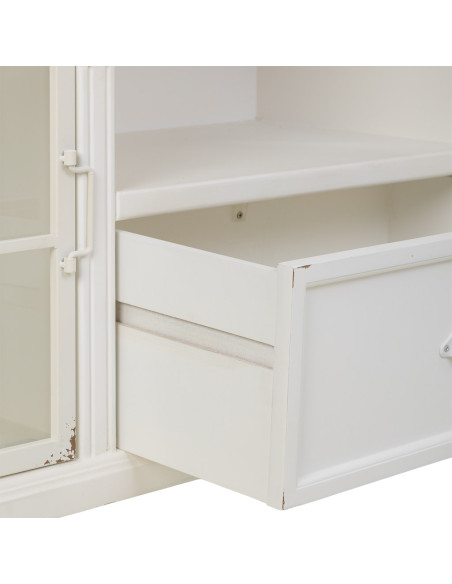 Meuble TV blanc vieilli et bois naturel 150x36x80 cm Almarina  - 6