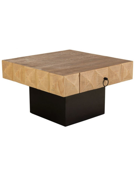 Table basse bois brun miel 2 tiroirs 81,5x86x46 cm Javenesa  - 1
