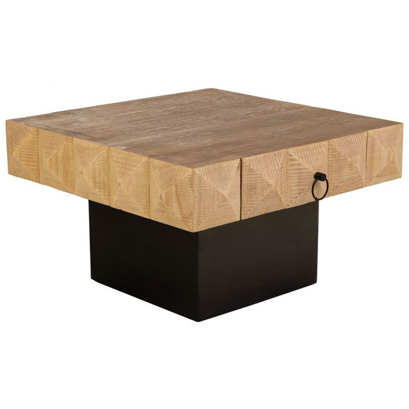 Table basse bois brun miel 2 tiroirs 81,5x86x46 cm Javenesa  - 1