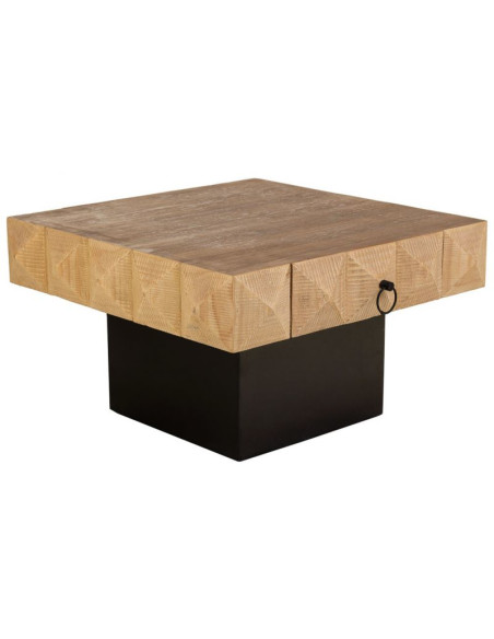 Table basse bois brun miel 2 tiroirs 81,5x86x46 cm Javenesa  - 1