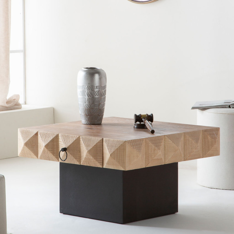 Table basse bois brun miel 2 tiroirs 81,5x86x46 cm Javenesa  - 2