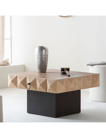 Table basse bois brun miel 2 tiroirs 81,5x86x46 cm Javenesa  - 2