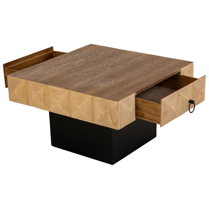 Table basse bois brun miel 2 tiroirs 81,5x86x46 cm Javenesa  - 4