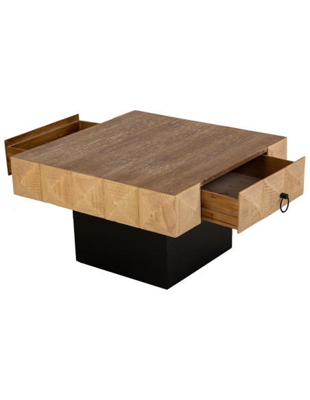 Table basse bois brun miel 2 tiroirs 81,5x86x46 cm Javenesa  - 4