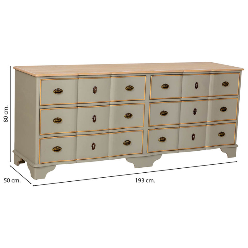 Commode vert sauge 6 tiroirs en bois et MDF 193x50x80 cm Narelora  - 4