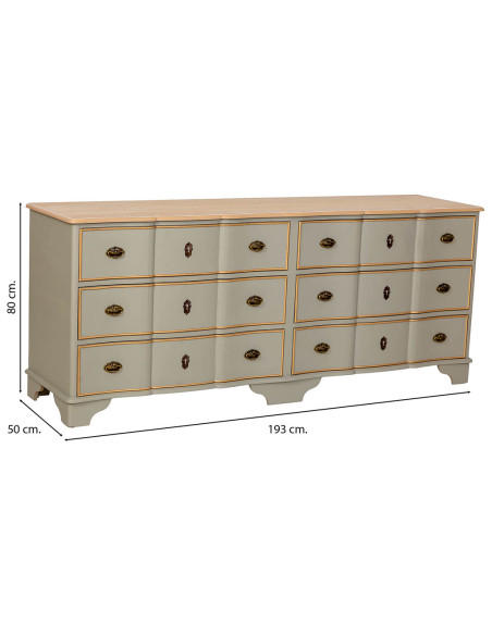 Commode vert sauge 6 tiroirs en bois et MDF 193x50x80 cm Narelora  - 4