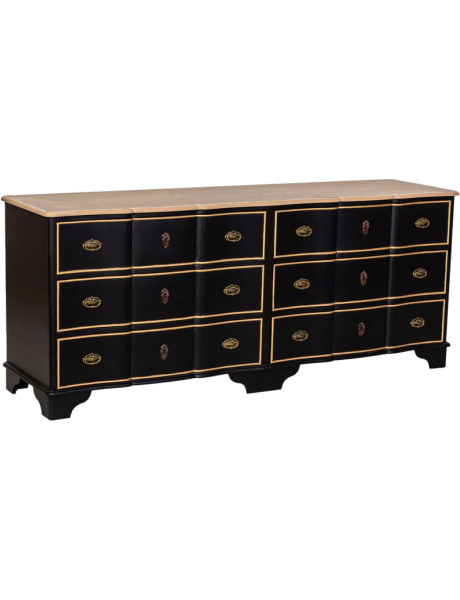 Commode noire 6 tiroirs en MDF et sapin 193x50x80 cm Narelora  - 1