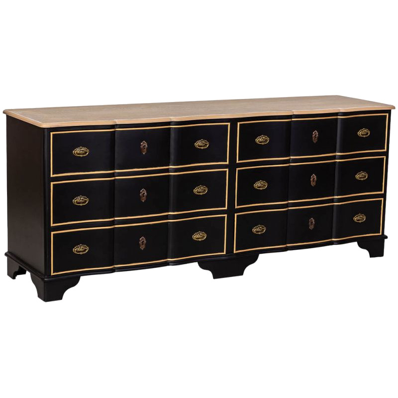 Commode noire 6 tiroirs en MDF et sapin 193x50x80 cm Narelora  - 1