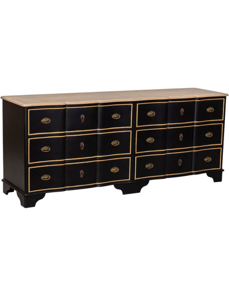 Commode noire 6 tiroirs en MDF et sapin 193x50x80 cm Narelora  - 1