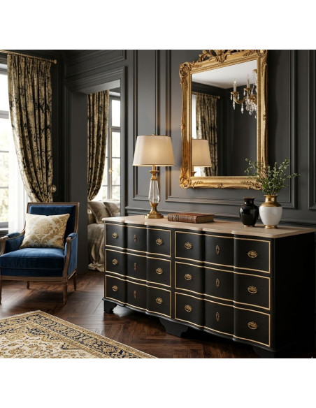 Commode noire 6 tiroirs en MDF et sapin 193x50x80 cm Narelora  - 2