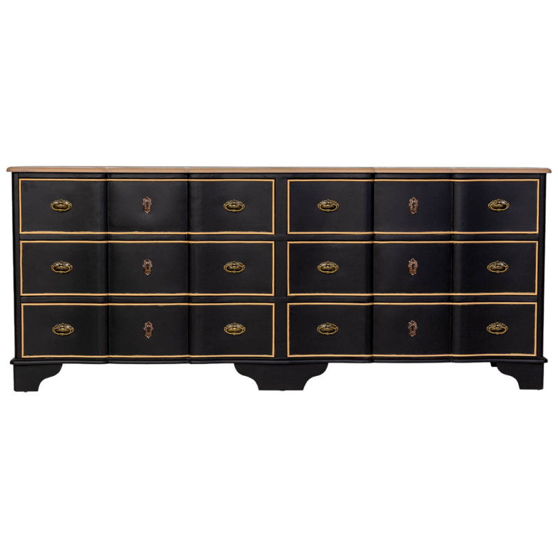 Commode noire 6 tiroirs en MDF et sapin 193x50x80 cm Narelora  - 3