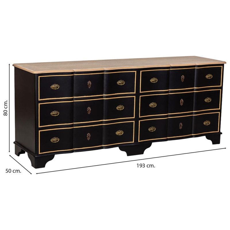 Commode noire 6 tiroirs en MDF et sapin 193x50x80 cm Narelora  - 10