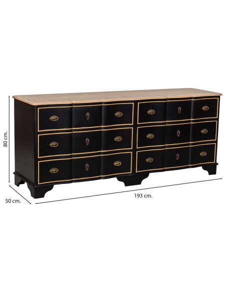 Commode noire 6 tiroirs en MDF et sapin 193x50x80 cm Narelora  - 10