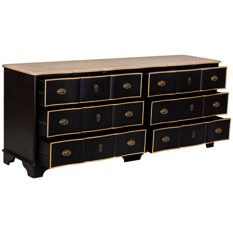 Commode noire 6 tiroirs en MDF et sapin 193x50x80 cm Narelora  - 5
