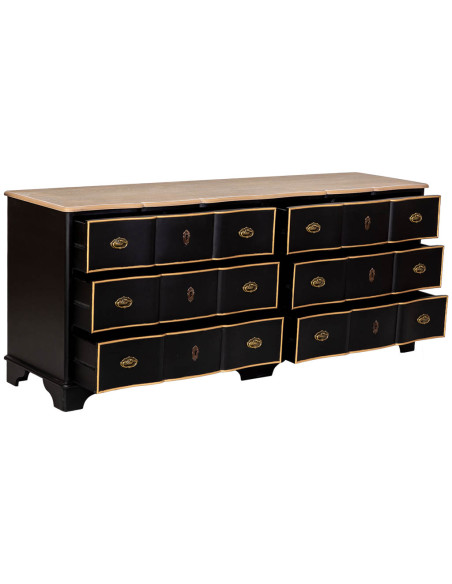 Commode noire 6 tiroirs en MDF et sapin 193x50x80 cm Narelora  - 5