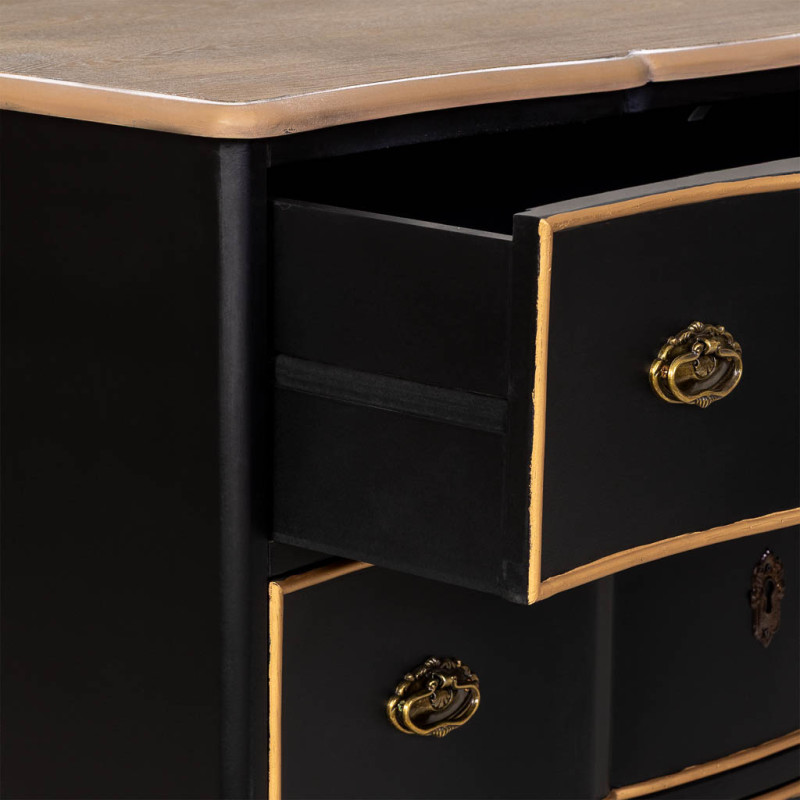 Commode noire 6 tiroirs en MDF et sapin 193x50x80 cm Narelora  - 6