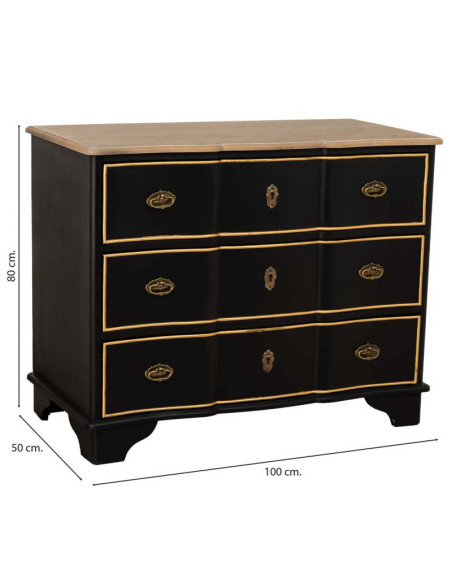 Commode noire 3 tiroirs bois et MDF 100x50x80 cm Narelora  - 9