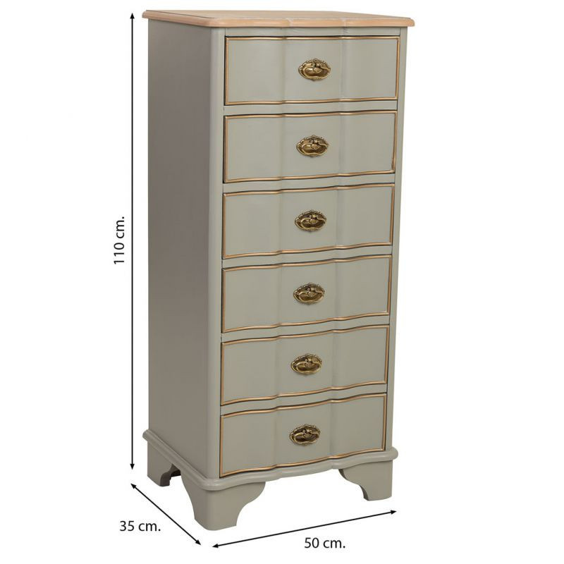 Chiffonnier vert sauge 6 tiroirs en bois 50x35x110 cm Narelora  - 7