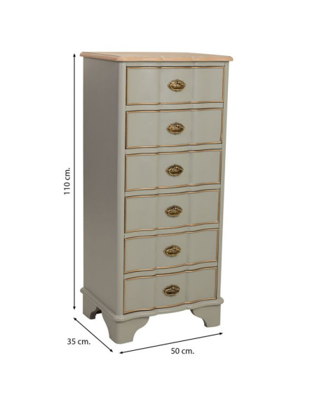 Chiffonnier vert sauge 6 tiroirs en bois 50x35x110 cm Narelora  - 7