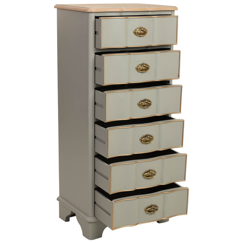 Chiffonnier vert sauge 6 tiroirs en bois 50x35x110 cm Narelora  - 3
