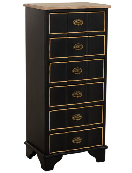 Chiffonnier noir 6 tiroirs en sapin et MDF 50x35x110 cm Narelora  - 1