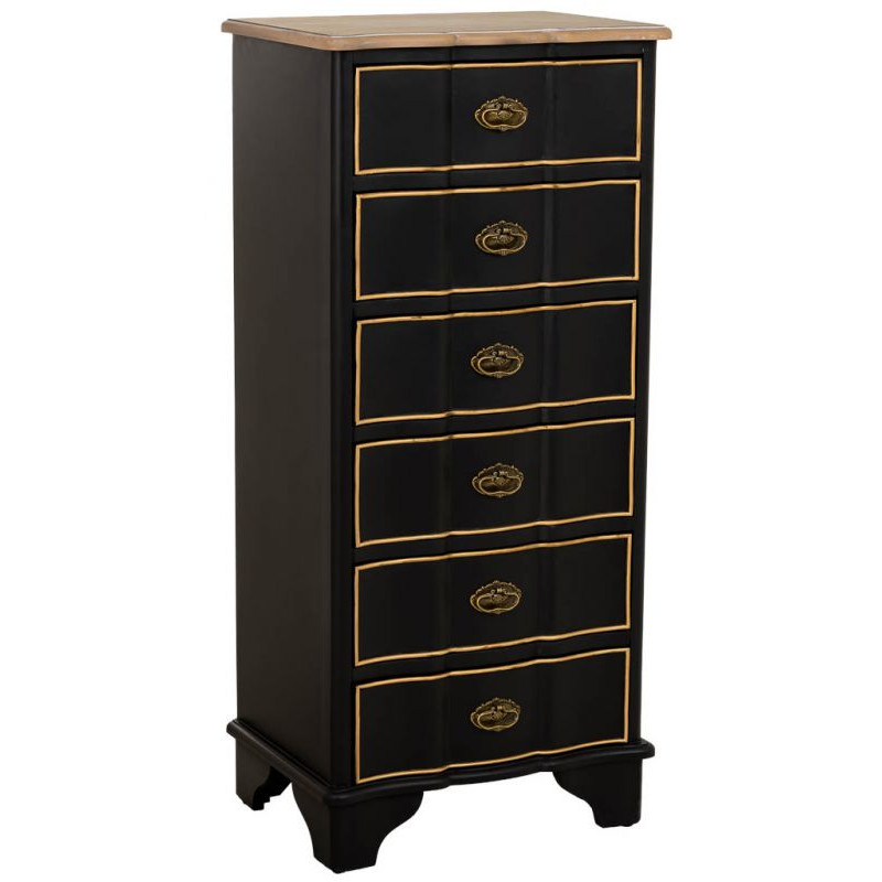 Chiffonnier noir 6 tiroirs en sapin et MDF 50x35x110 cm Narelora  - 1