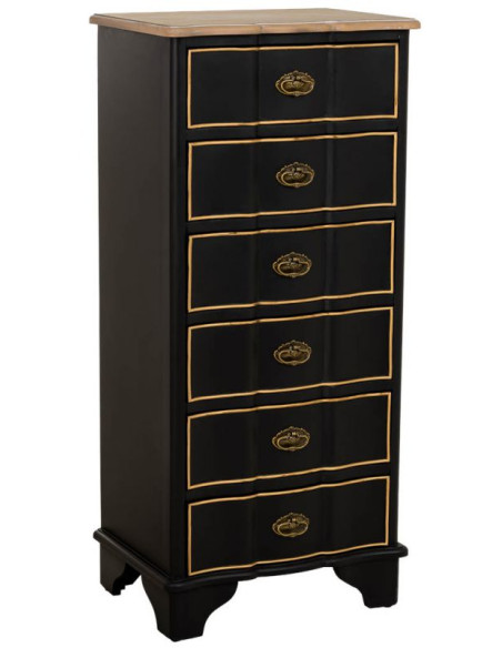 Chiffonnier noir 6 tiroirs en sapin et MDF 50x35x110 cm Narelora  - 1