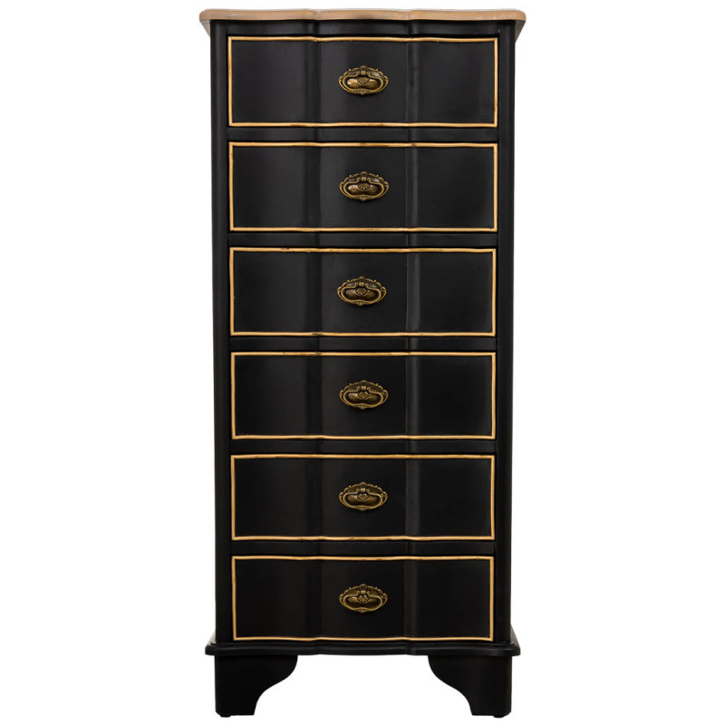 Chiffonnier noir 6 tiroirs en sapin et MDF 50x35x110 cm Narelora  - 2
