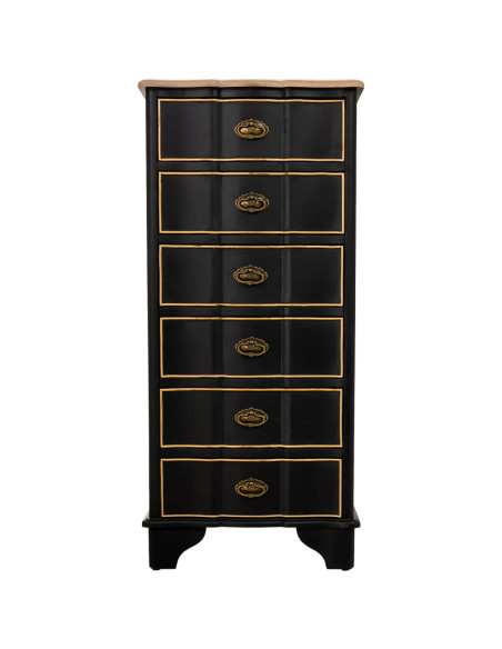 Chiffonnier noir 6 tiroirs en sapin et MDF 50x35x110 cm Narelora  - 2