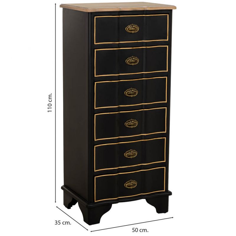 Chiffonnier noir 6 tiroirs en sapin et MDF 50x35x110 cm Narelora  - 8