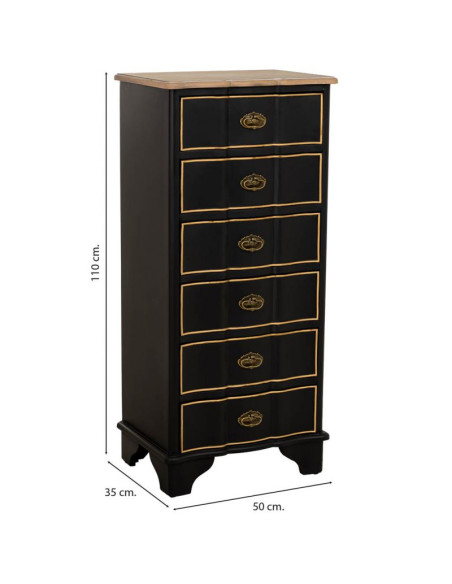 Chiffonnier noir 6 tiroirs en sapin et MDF 50x35x110 cm Narelora  - 8