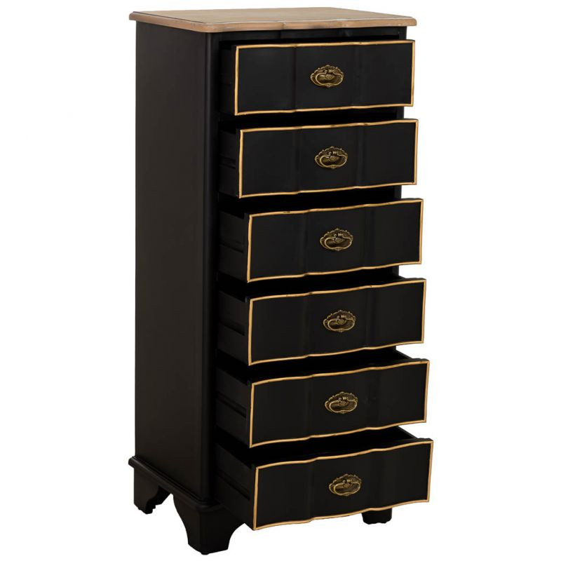 Chiffonnier noir 6 tiroirs en sapin et MDF 50x35x110 cm Narelora  - 3